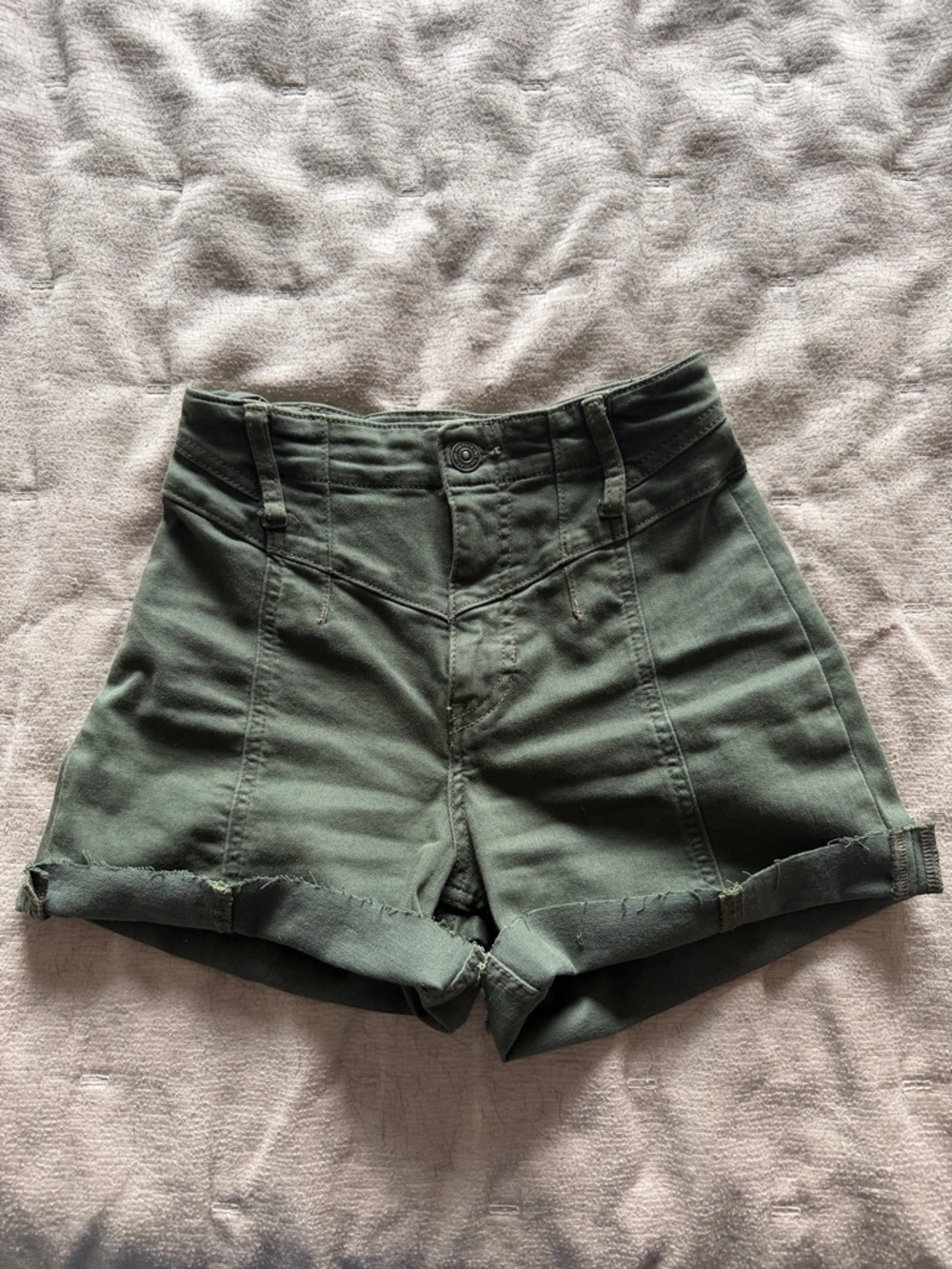 Free People Olive High-Rise Cuffed Jean Shorts